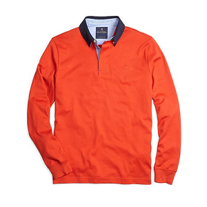 Long-Sleeve Contrast Collar Polo - Orange
